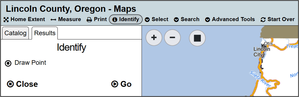 An example of an active identify tool in Lincoln County's Online Maps.
