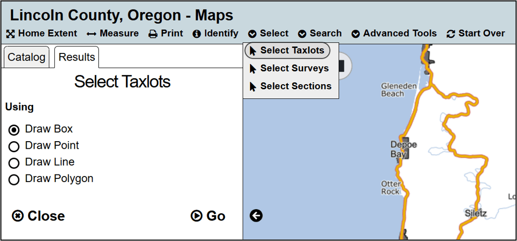 An active select tool, including the menu where users can choose which dataset they want to select.