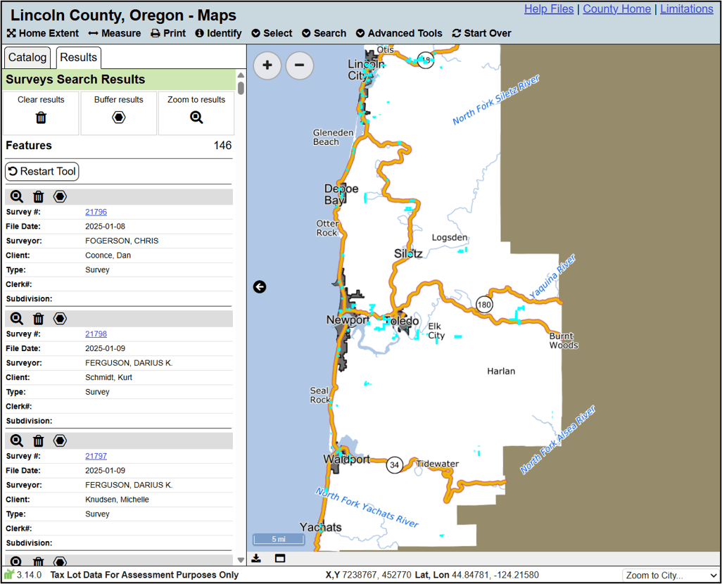 An example of how the results look when searching for surveys.