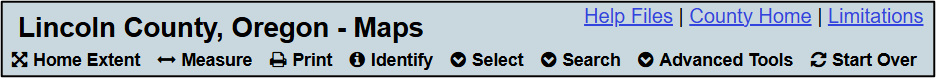 The toolbar for Lincoln County's webmaps.